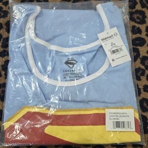 DC Comics Light Blue Superman Logo Tee with White Trim